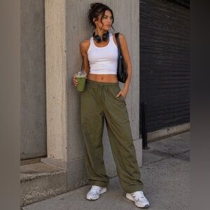 Zara Olive Green Women’s  Elastic-Waist Pants